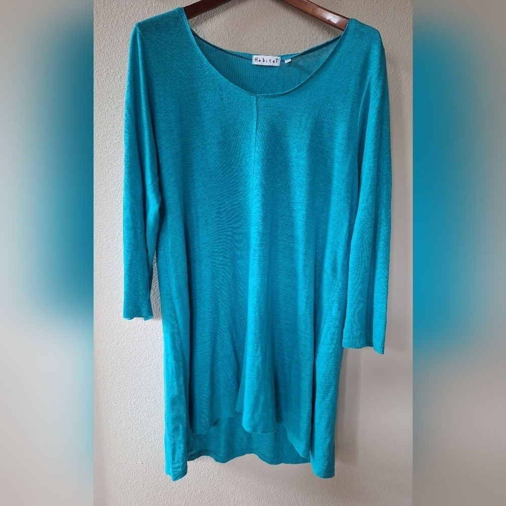 Habitat Womens Aqua Tunic Top/Dress Lagenlook 100% Linen Size L